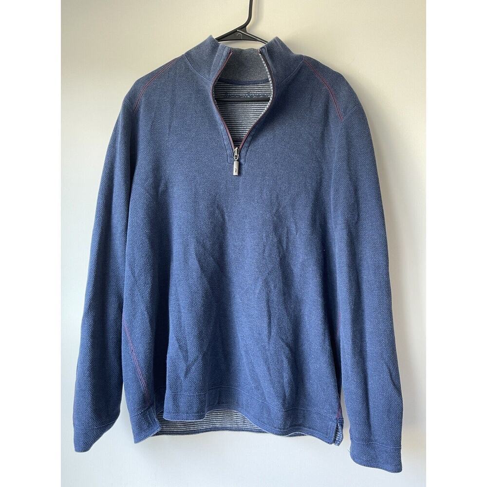 Tommy Bahama Mens Sweater Size Large Blue Reversible 1/4 Zip Pullover Great Cond